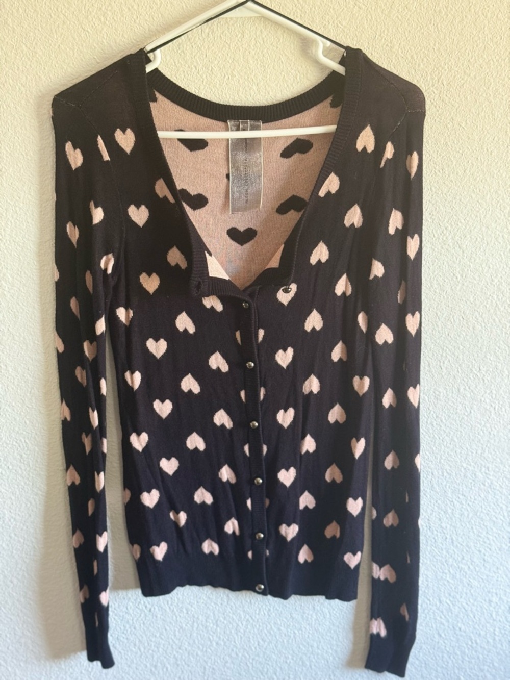 Moon Collection Black Cardigan with Pink Heart Pattern